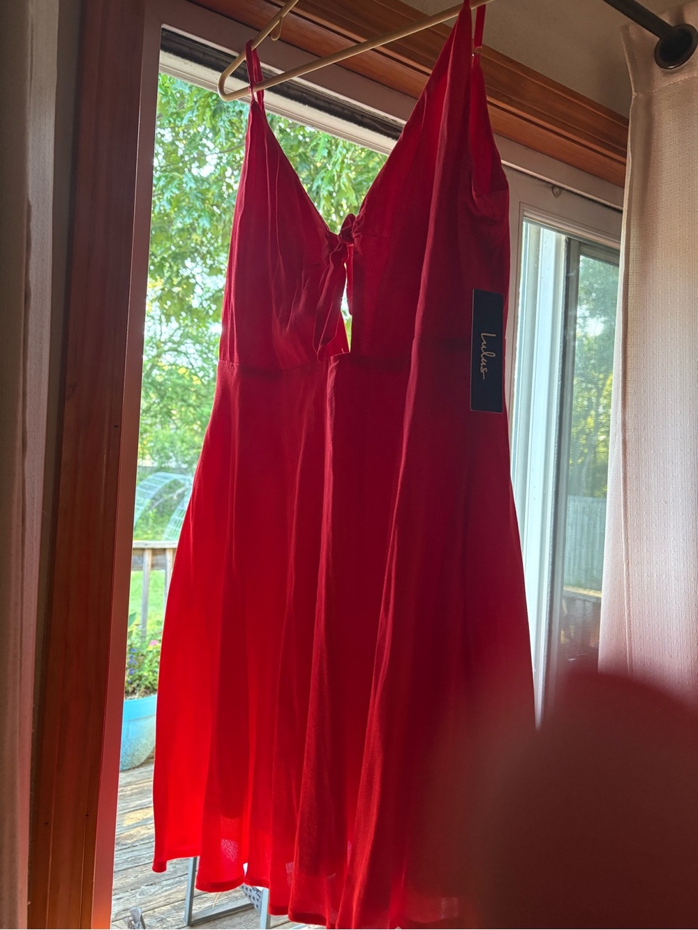 Lulu's Red Spaghetti Strap Tie-Front Dress